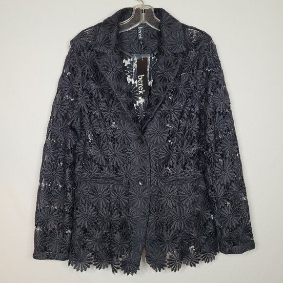 NWT Berek Black Lace Daisy Blazer Womens L Whimsigoth Party Cocktail Jacket - Picture 1 of 11